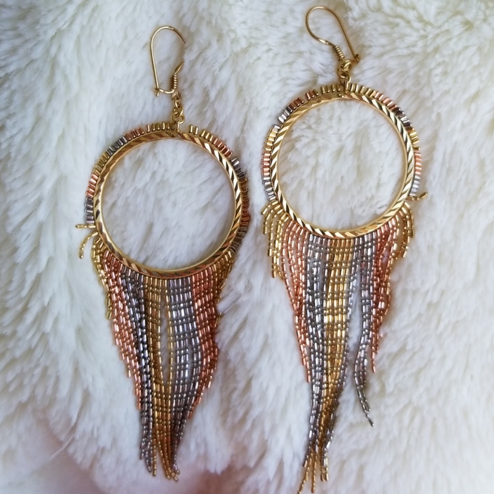 24k Gold Earrings. Yellow,white and rose gold.